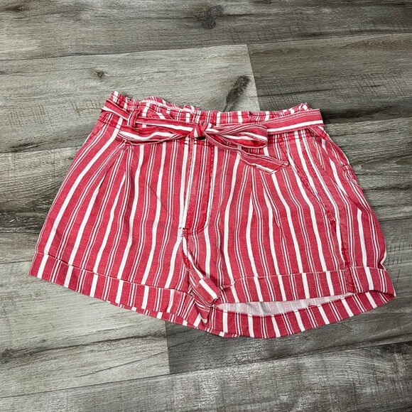 American Eagle Festival High Rise Paperbag Tie Shorts Red Stripe Size 2 - Picture 1 of 9